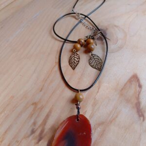 Parure Jaspe bois & tranche d'agate tintée