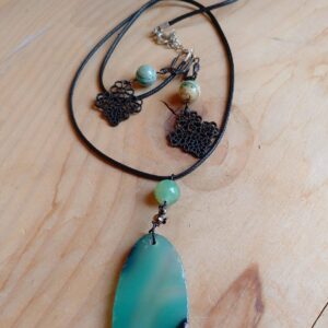 Parure Jade phoenix & tranche d'agate tintée