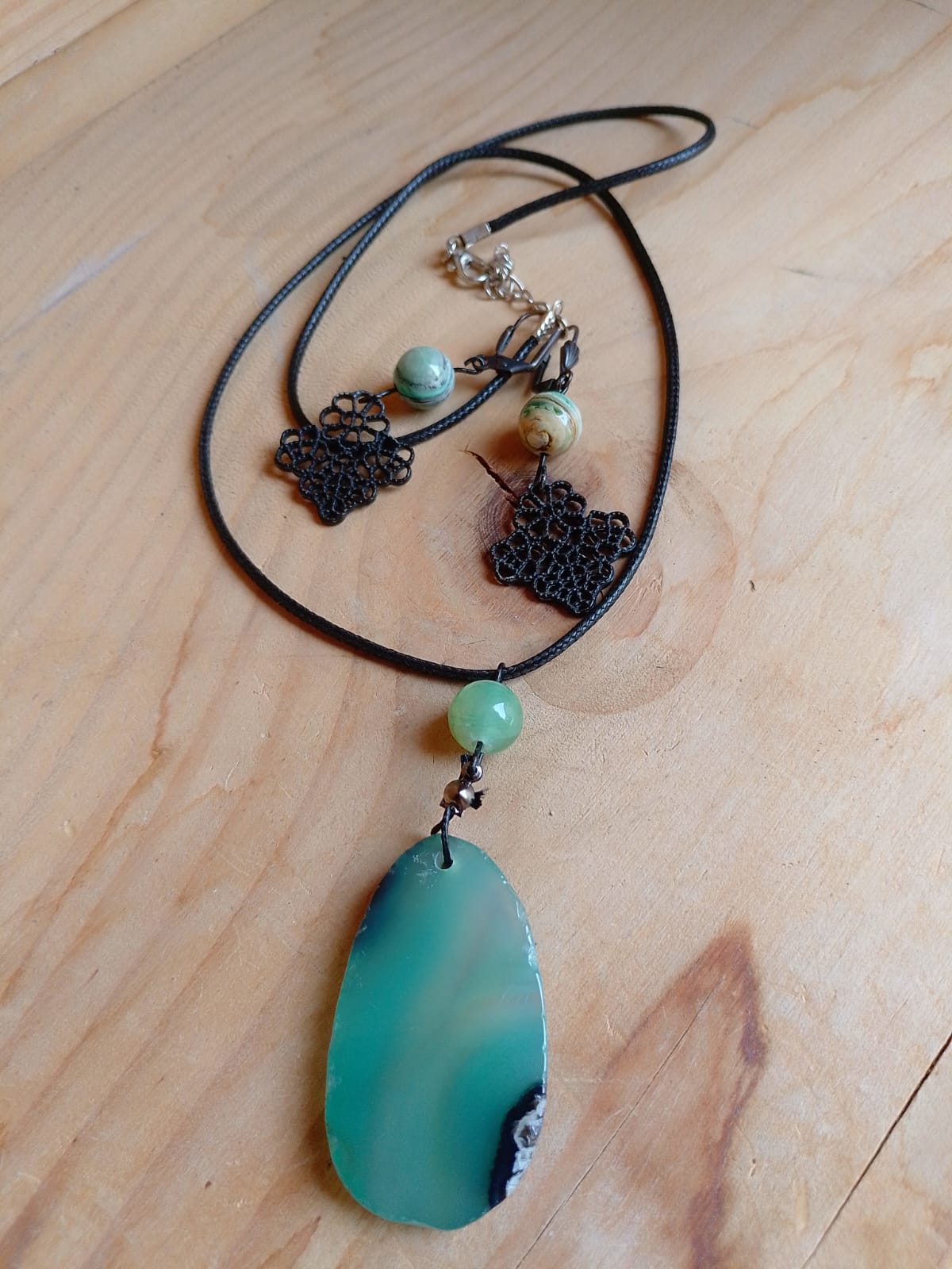 Parure Jade phoenix & tranche d'agate tintée