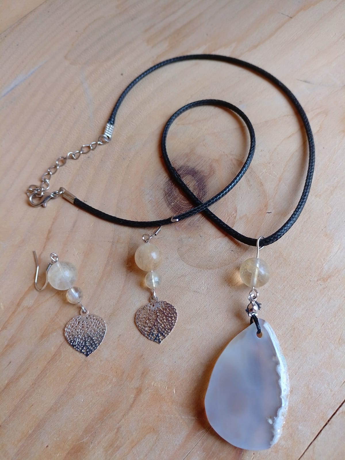 Parure Citrine & tranche d'agate tintée