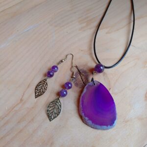 Parure Améthyste & tranche d'agate tintée