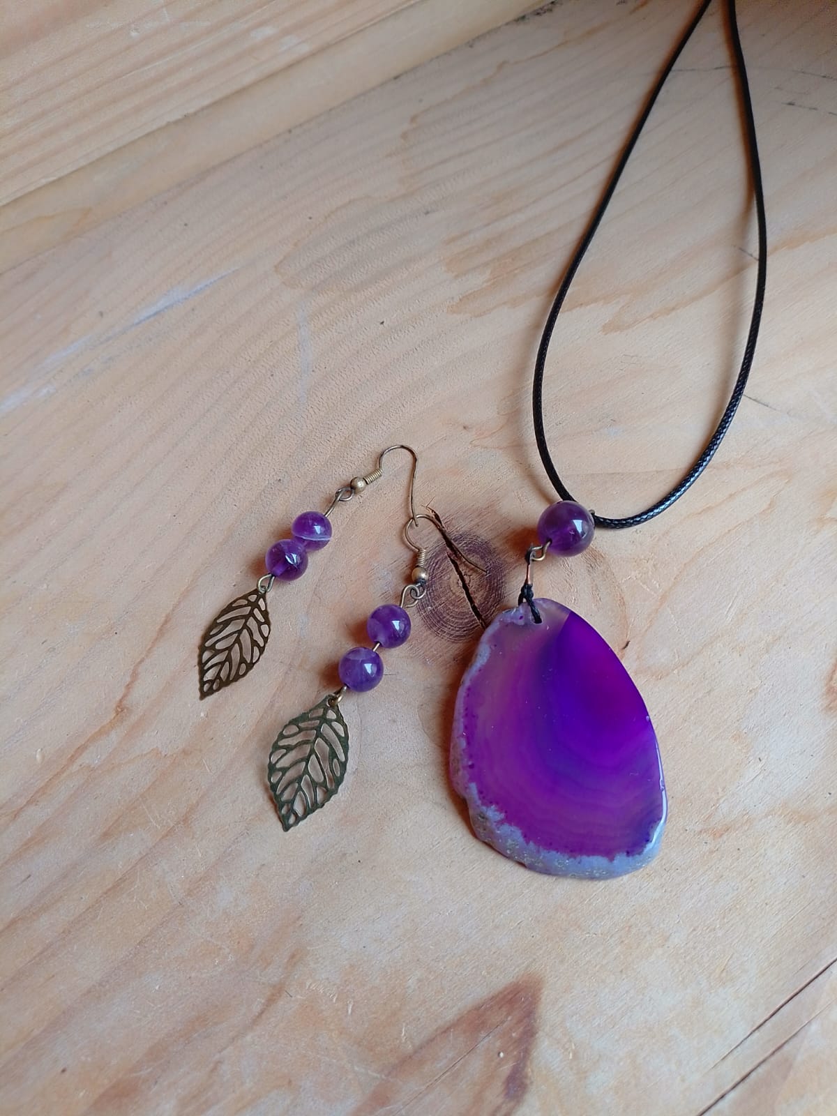 Parure Améthyste & tranche d'agate tintée